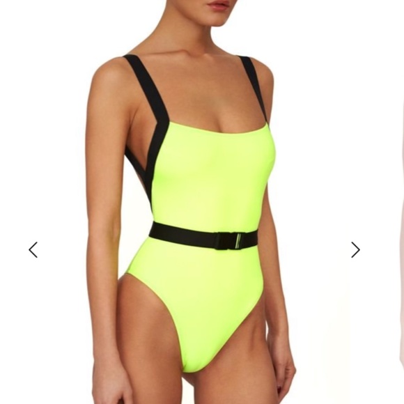 NWT! Black Noir Neon Yellow One Piece with Black detail and Belt Size Medium - Picture 1 of 3